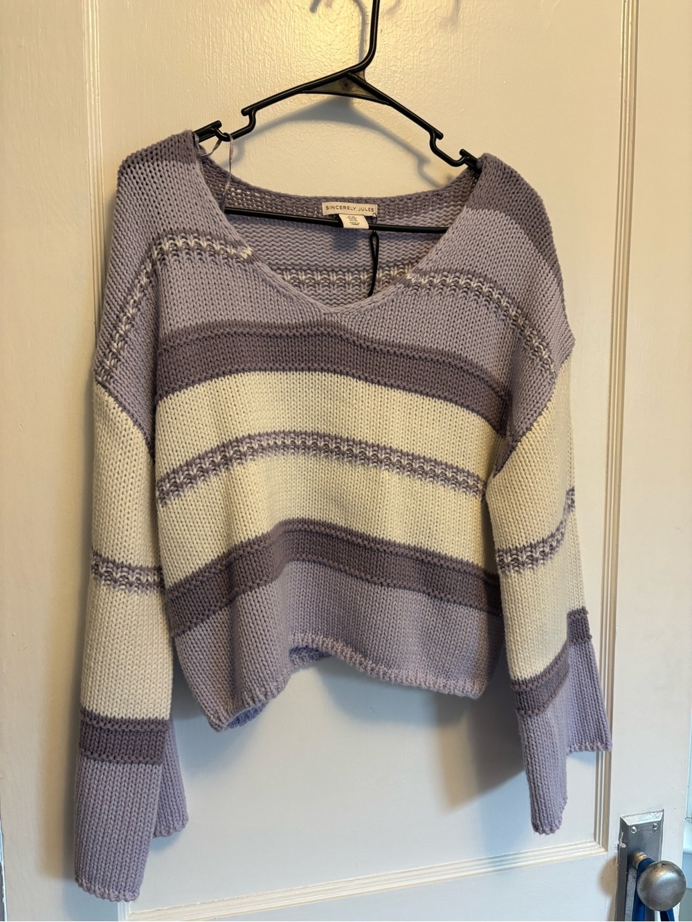 Sincerely Jules Striped Oversized Cropped Knit Sweater Medium